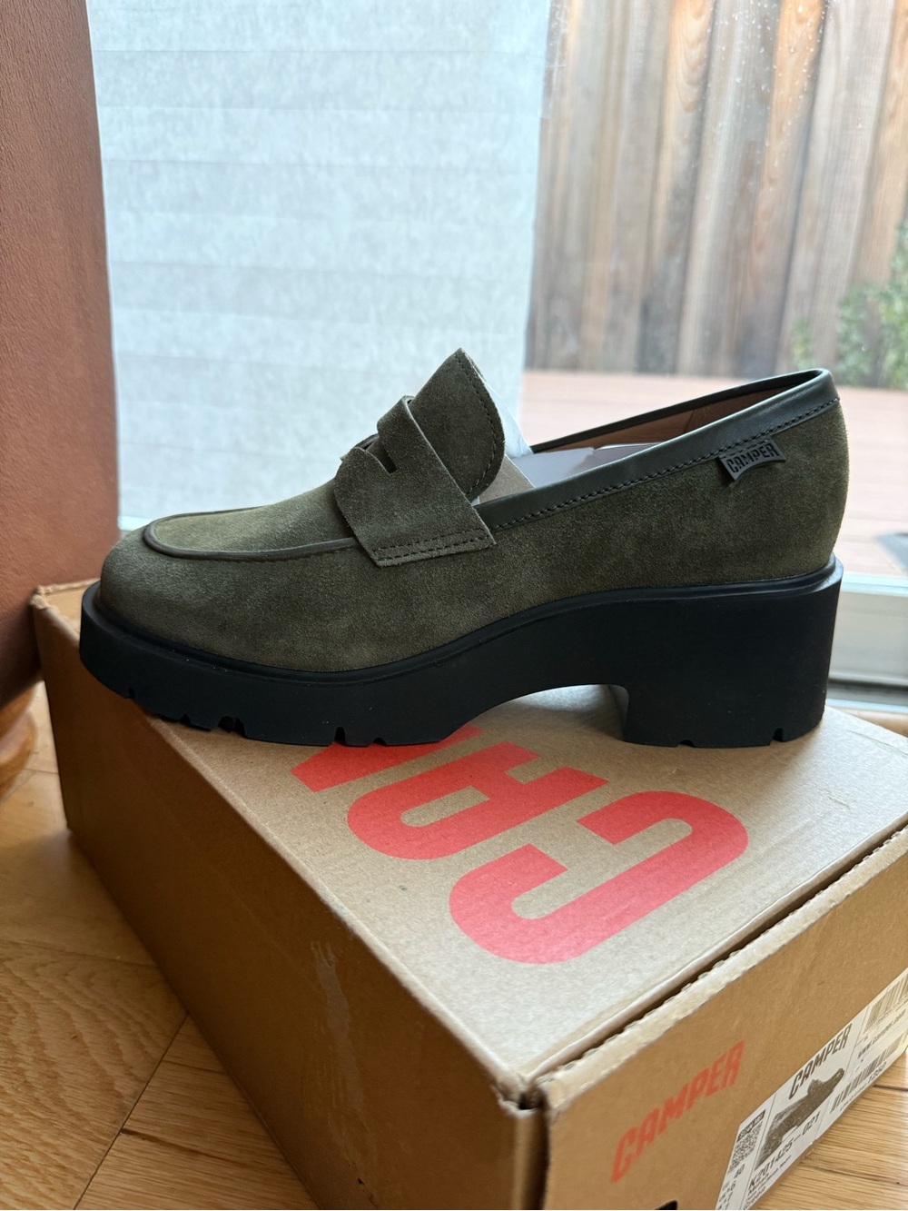 Brand New | Camper Milah Olive Green Suede Platform Penny Loafer W US 9